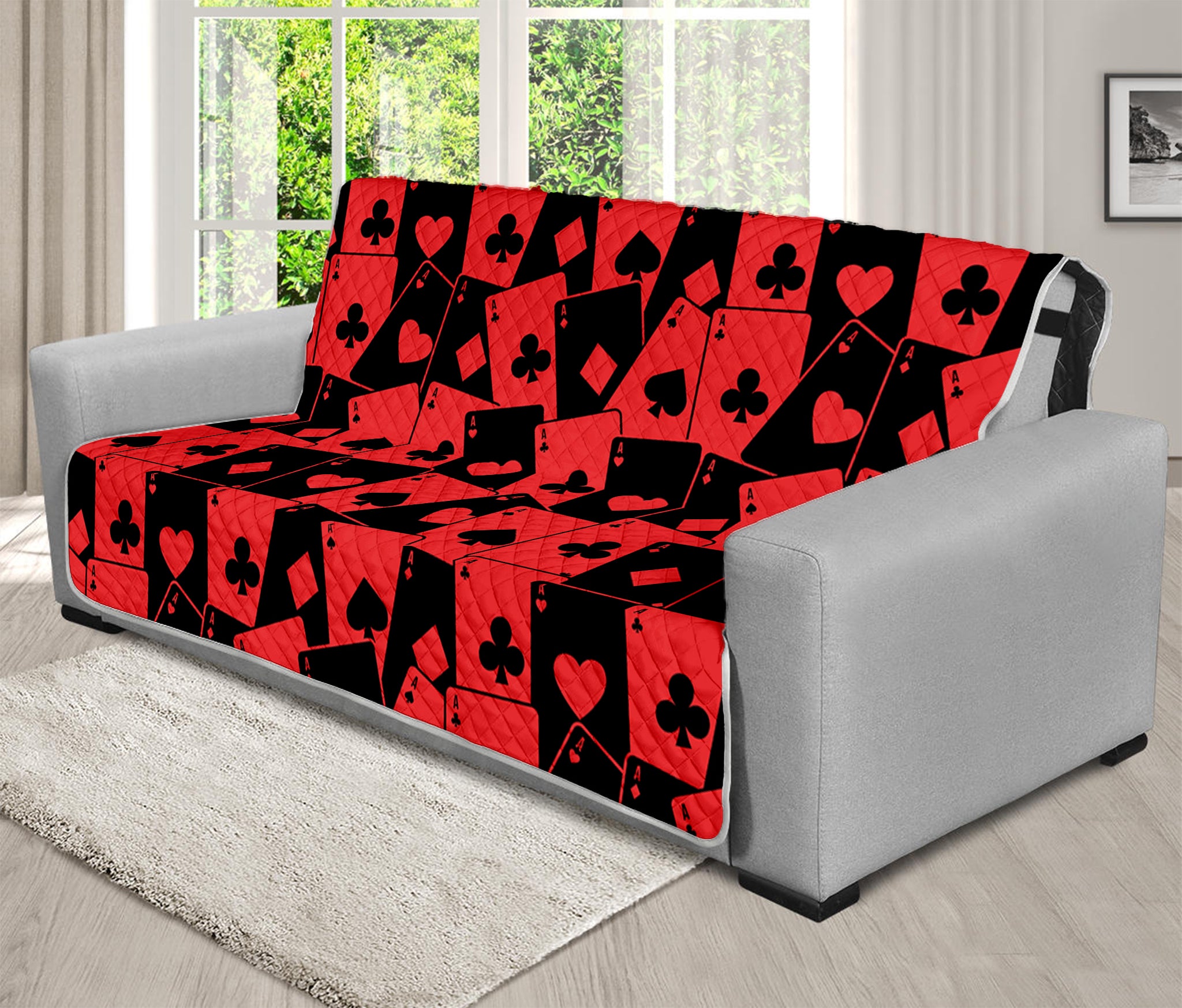 Black And Red Casino Card Pattern Print Futon Protector