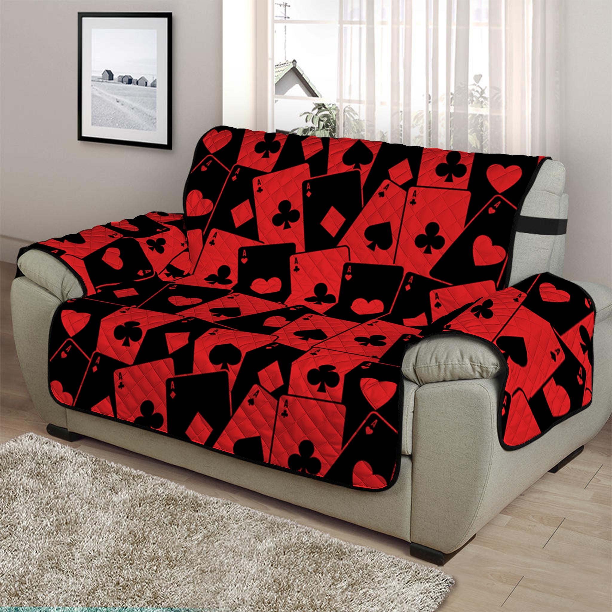 Black And Red Casino Card Pattern Print Half Sofa Protector