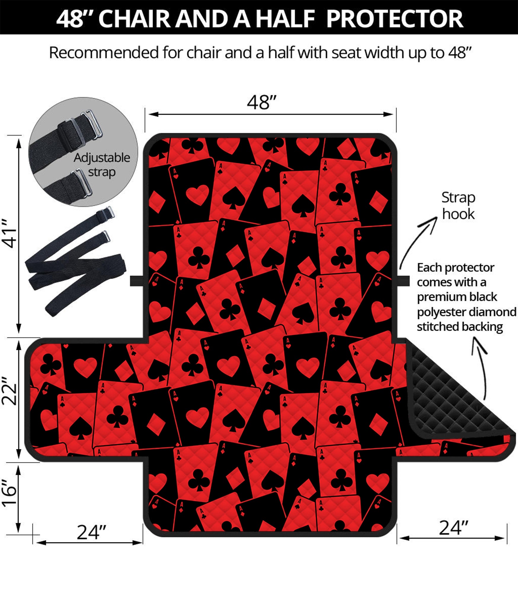 Black And Red Casino Card Pattern Print Half Sofa Protector