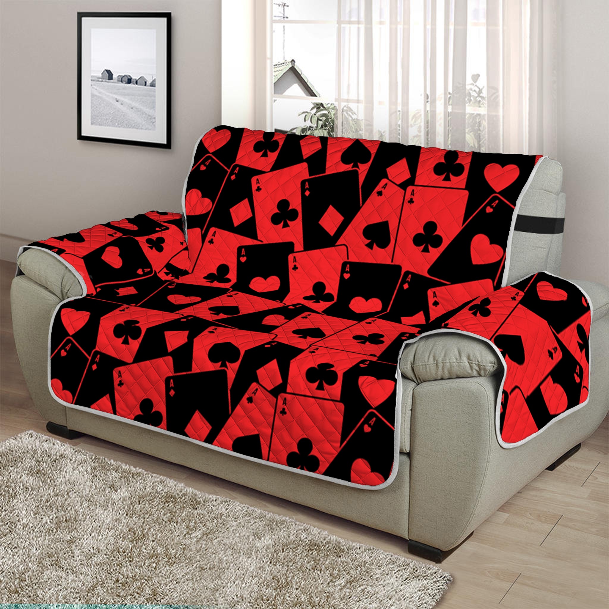 Black And Red Casino Card Pattern Print Half Sofa Protector