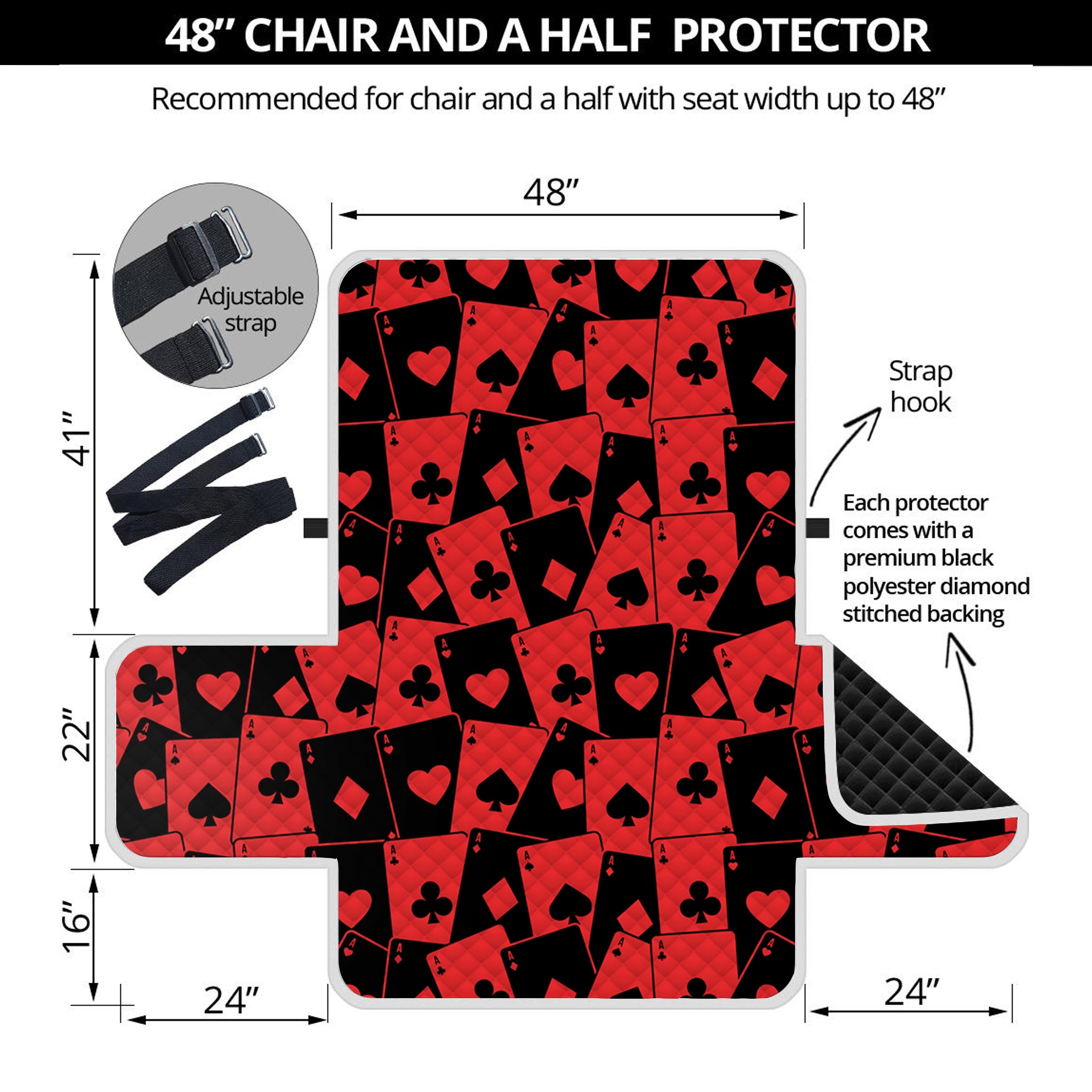 Black And Red Casino Card Pattern Print Half Sofa Protector