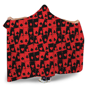 Black And Red Casino Card Pattern Print Hooded Blanket