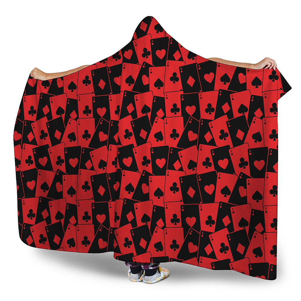 Black And Red Casino Card Pattern Print Hooded Blanket