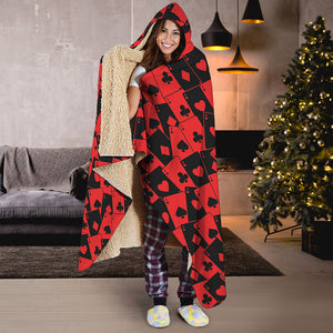 Black And Red Casino Card Pattern Print Hooded Blanket