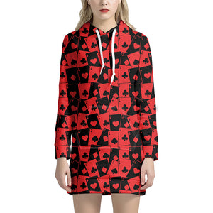 Black And Red Casino Card Pattern Print Hoodie Dress