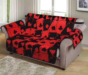 Black And Red Casino Card Pattern Print Loveseat Protector