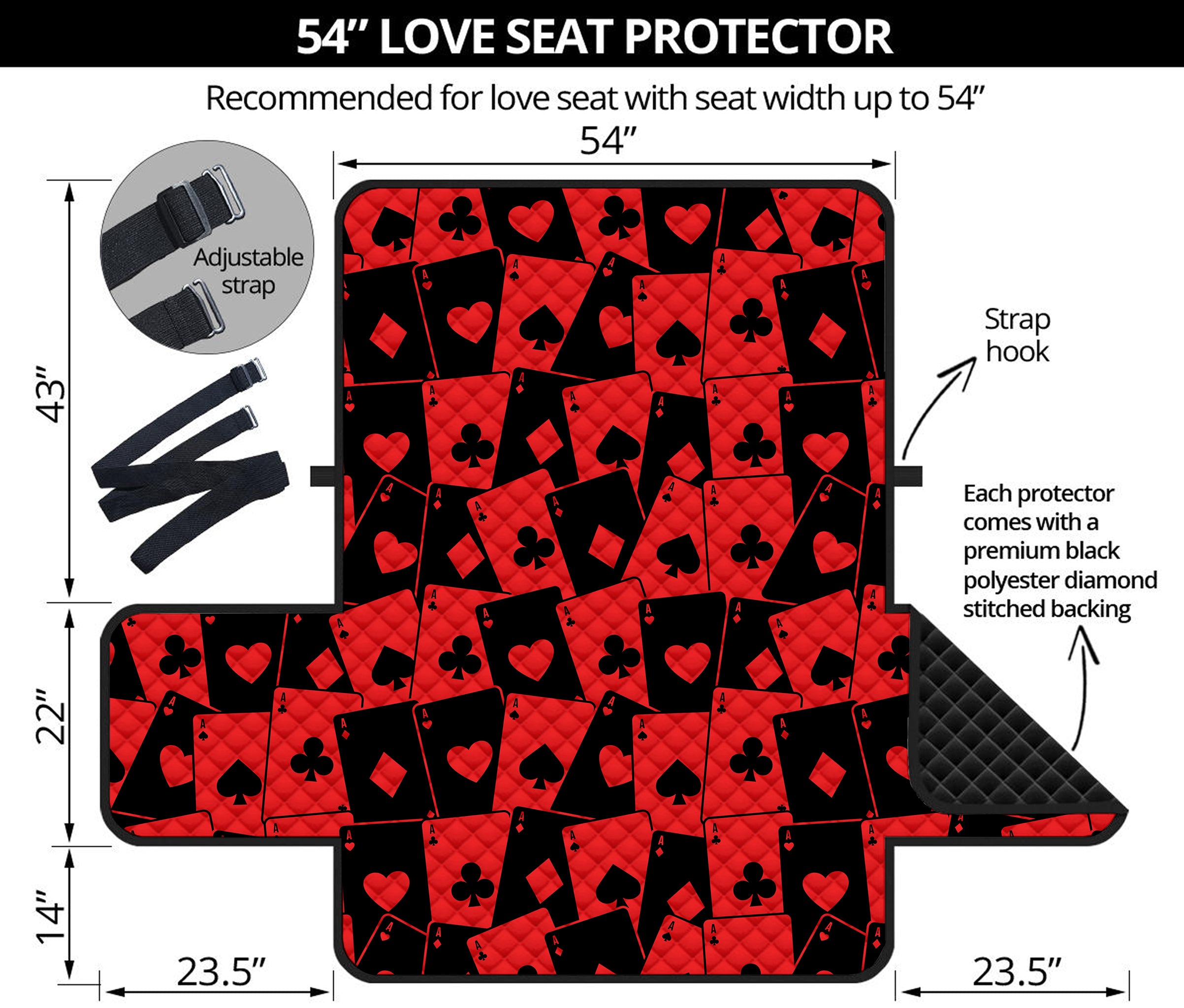 Black And Red Casino Card Pattern Print Loveseat Protector