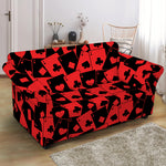 Black And Red Casino Card Pattern Print Loveseat Slipcover