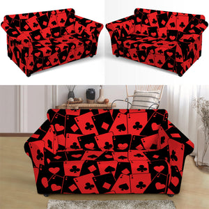 Black And Red Casino Card Pattern Print Loveseat Slipcover