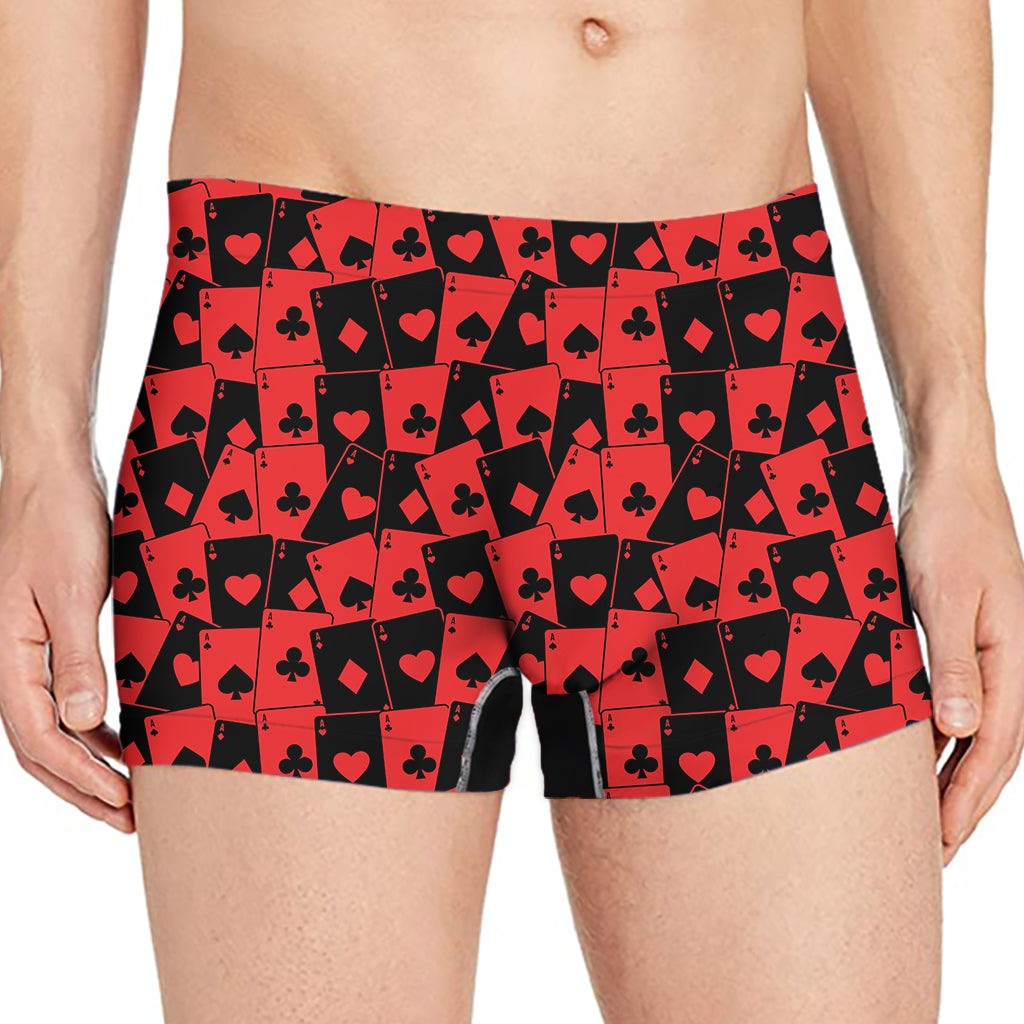 Black And Red Casino Card Pattern Print Men's Boxer Briefs