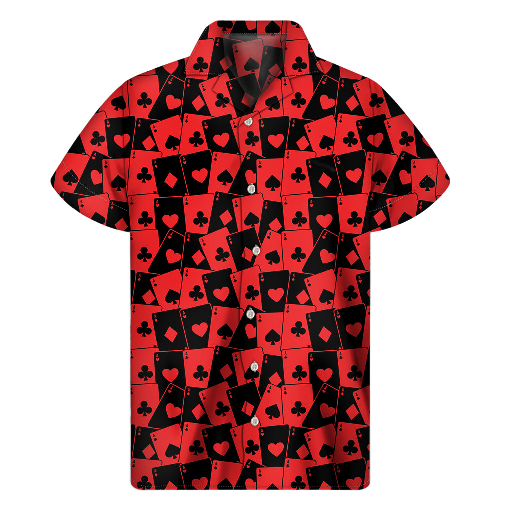 Black And Red Casino Card Pattern Print Men's Short Sleeve Shirt