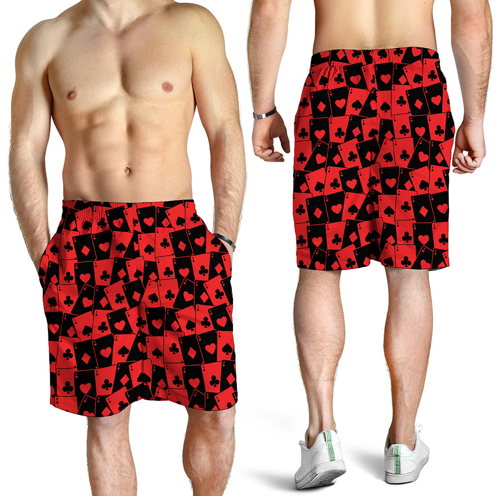 Black And Red Casino Card Pattern Print Men's Shorts