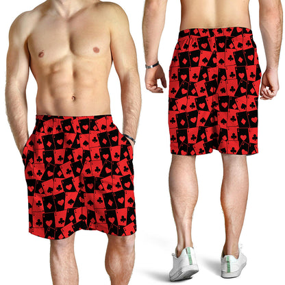 Black And Red Casino Card Pattern Print Men's Shorts