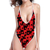 Black And Red Casino Card Pattern Print One Piece High Cut Swimsuit