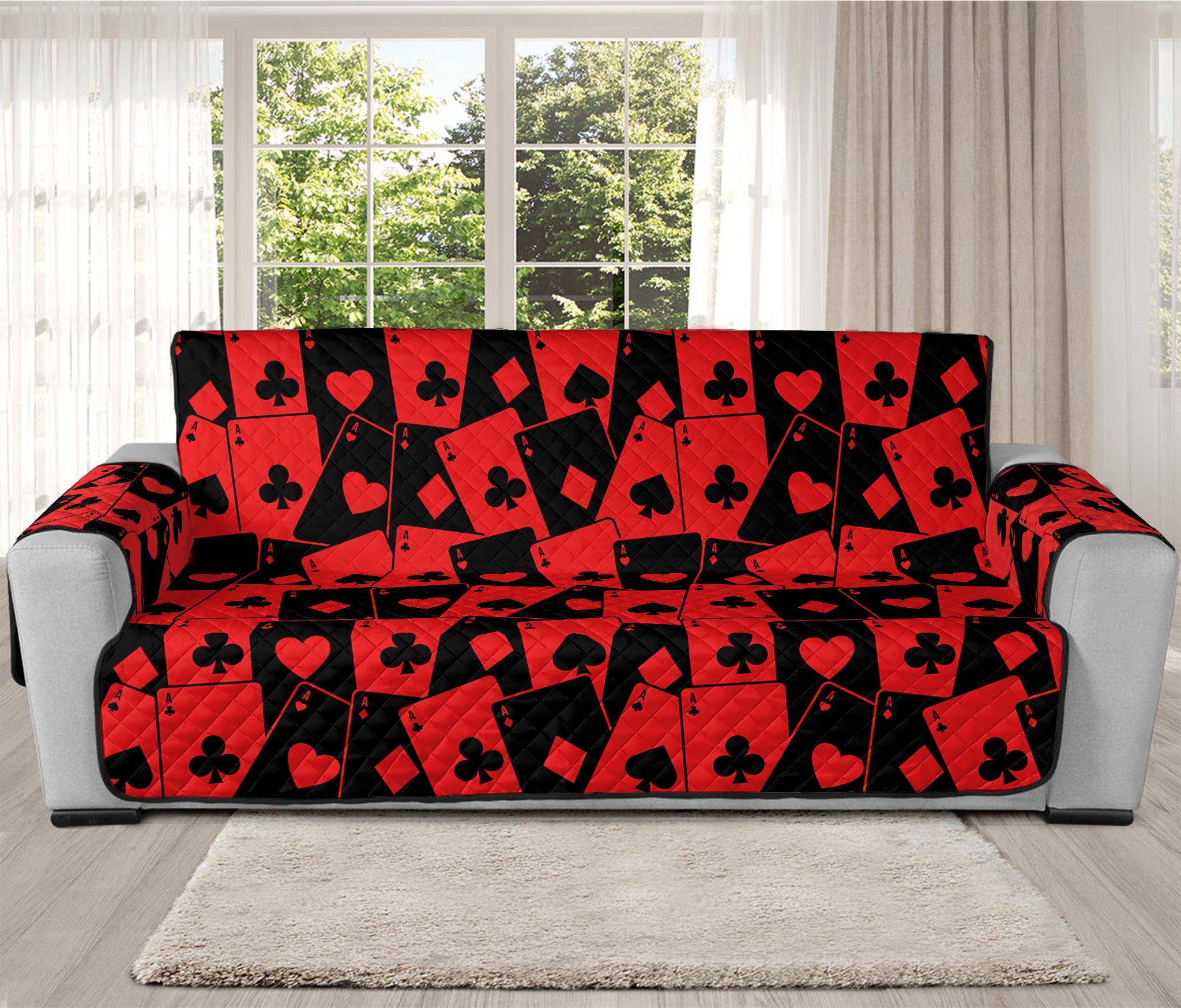 Black And Red Casino Card Pattern Print Oversized Sofa Protector