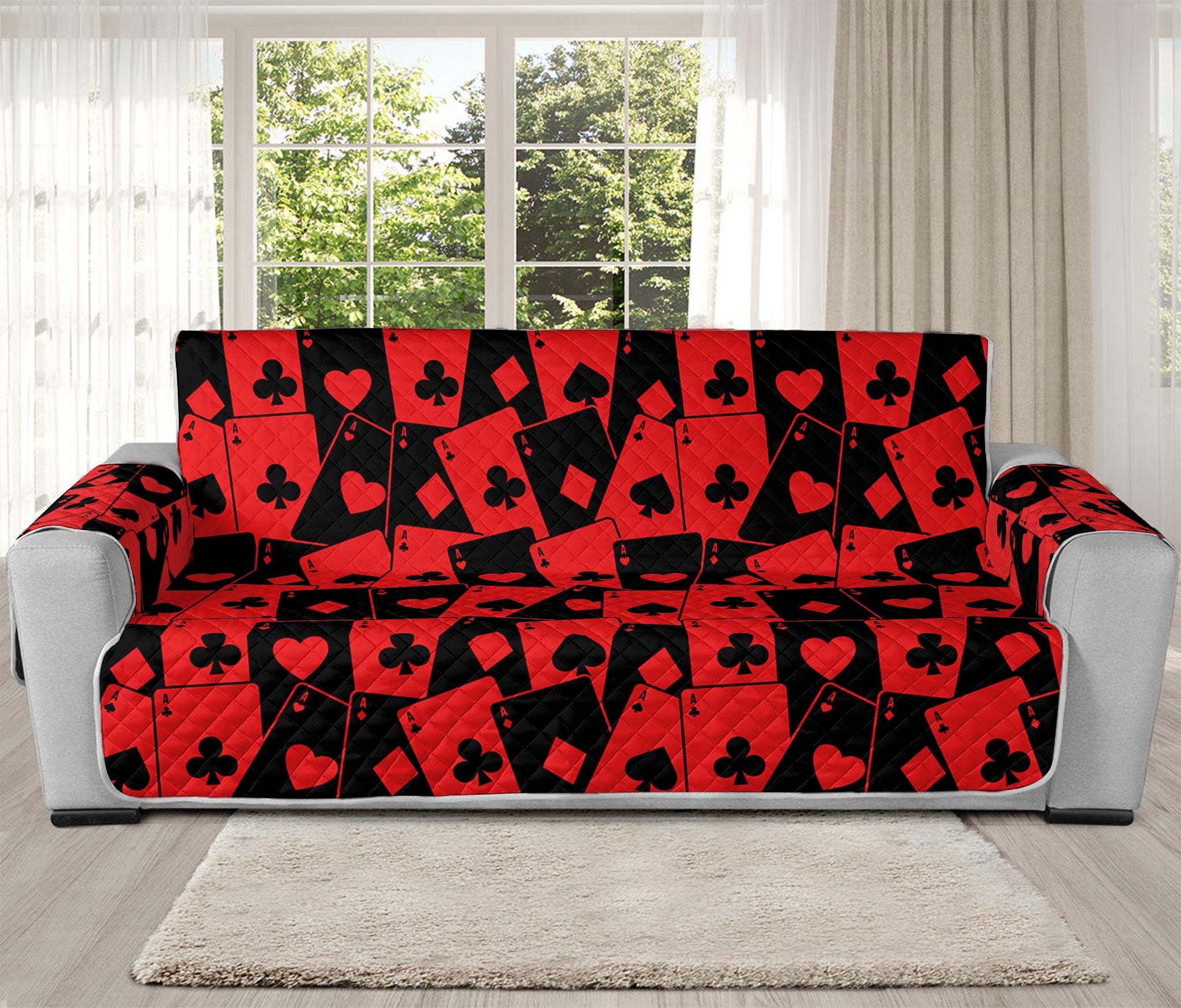 Black And Red Casino Card Pattern Print Oversized Sofa Protector