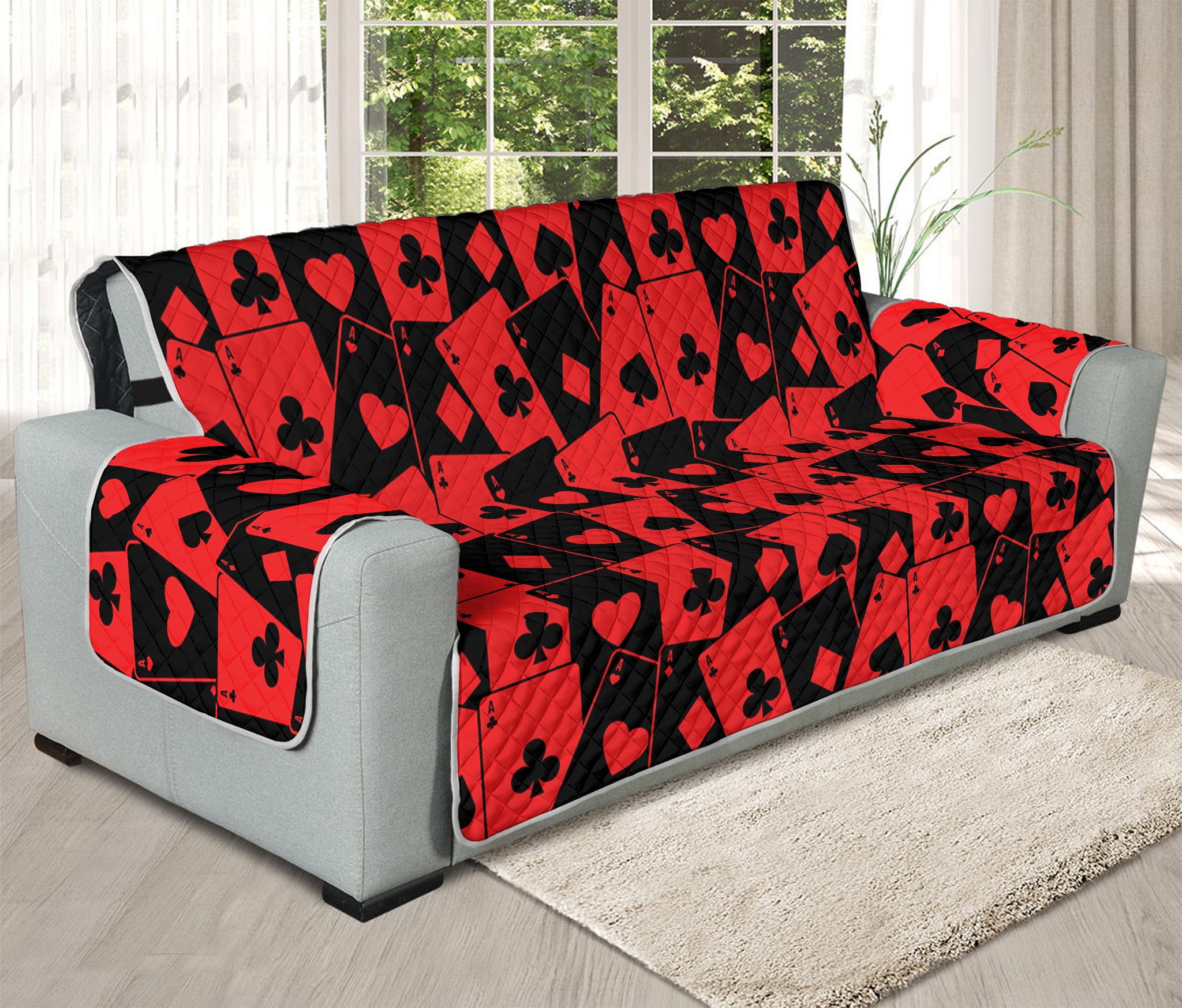 Black And Red Casino Card Pattern Print Oversized Sofa Protector