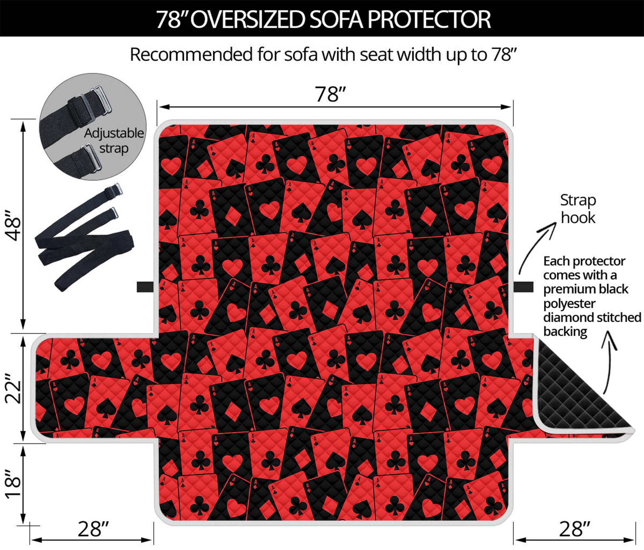 Black And Red Casino Card Pattern Print Oversized Sofa Protector