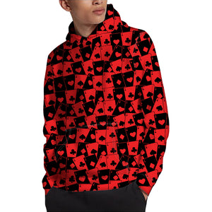 Black And Red Casino Card Pattern Print Pullover Hoodie