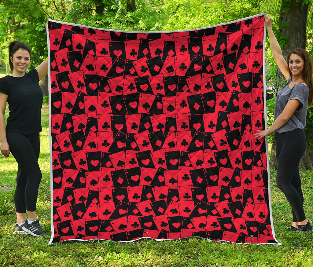 Black And Red Casino Card Pattern Print Quilt