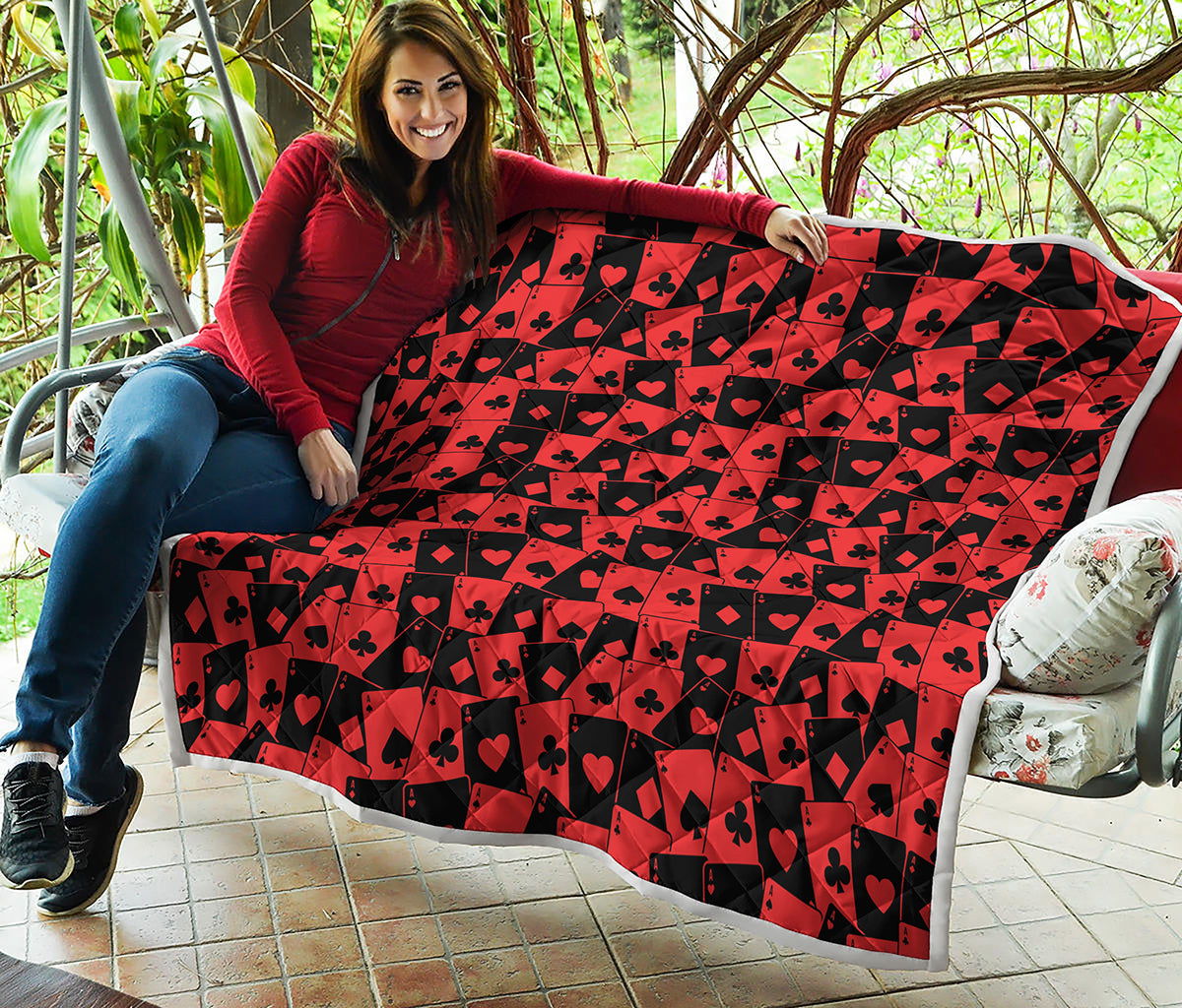 Black And Red Casino Card Pattern Print Quilt