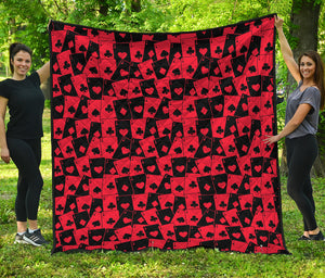 Black And Red Casino Card Pattern Print Quilt