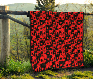 Black And Red Casino Card Pattern Print Quilt