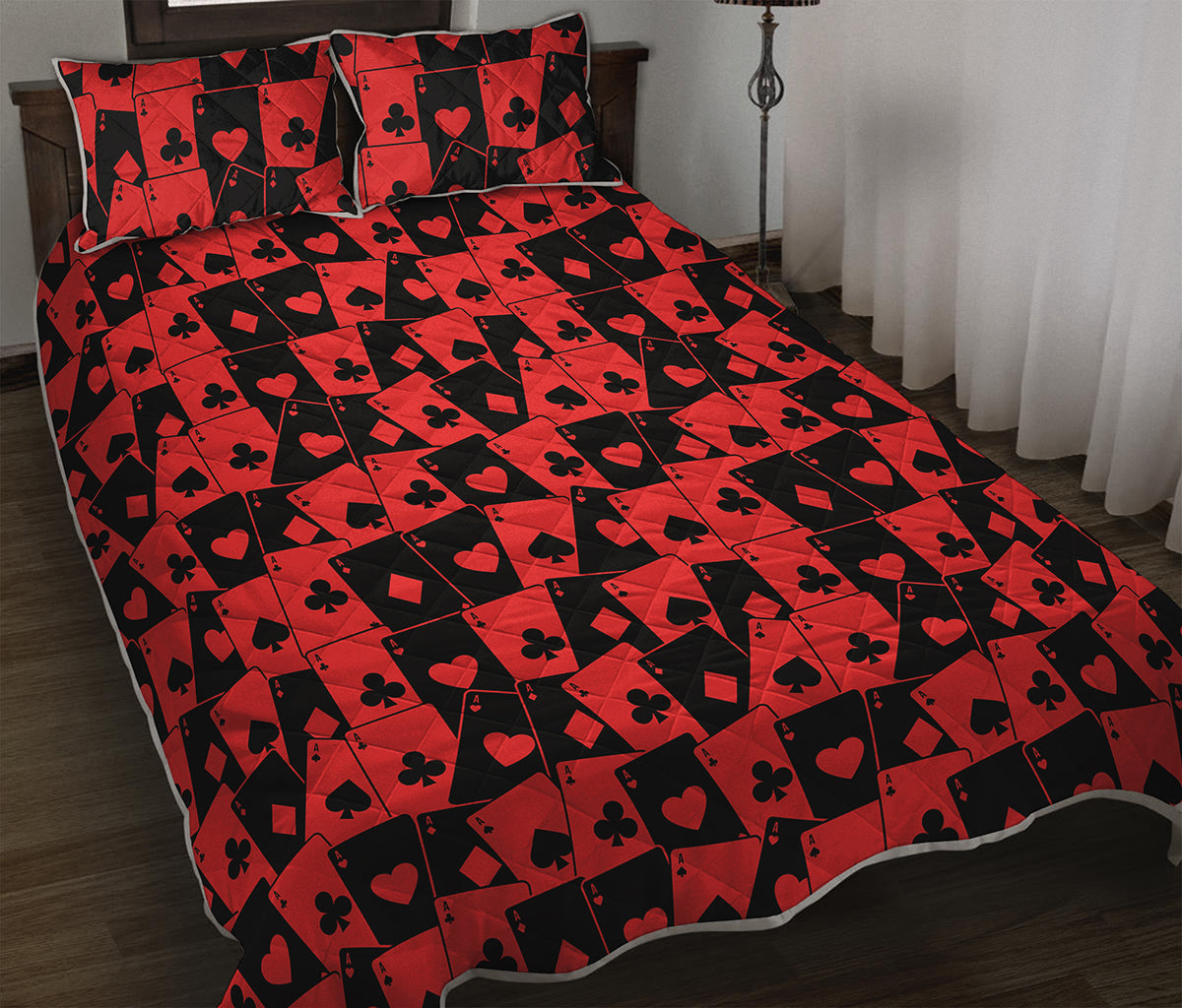 Black And Red Casino Card Pattern Print Quilt Bed Set