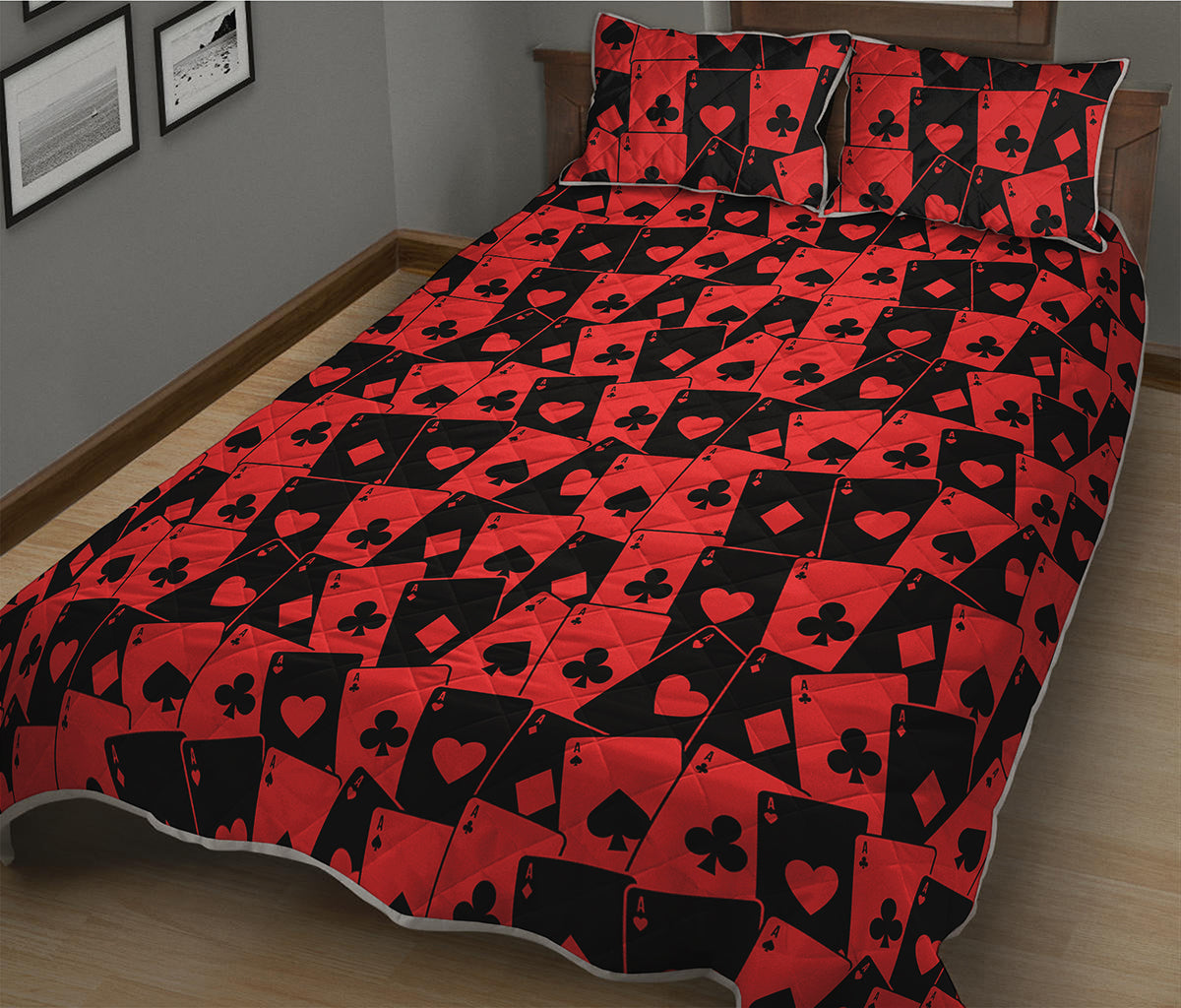 Black And Red Casino Card Pattern Print Quilt Bed Set