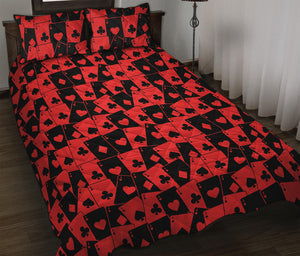 Black And Red Casino Card Pattern Print Quilt Bed Set