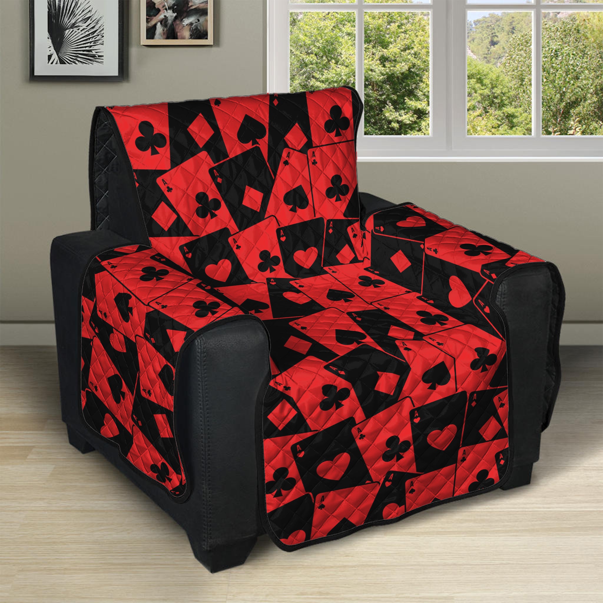 Black And Red Casino Card Pattern Print Recliner Protector