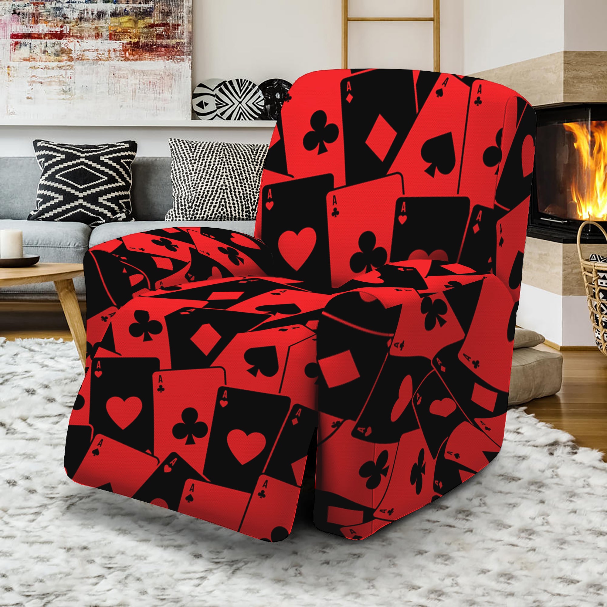 Black And Red Casino Card Pattern Print Recliner Slipcover