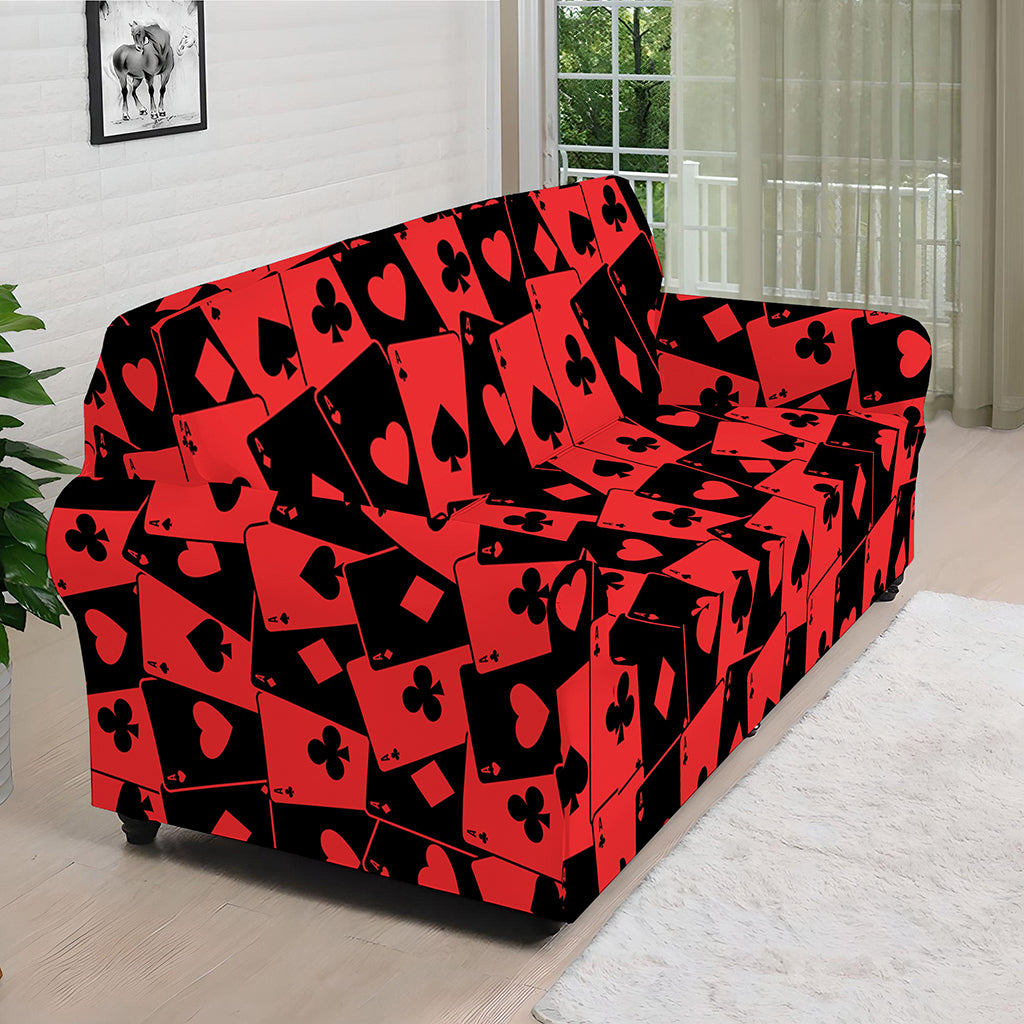 Black And Red Casino Card Pattern Print Sofa Cover