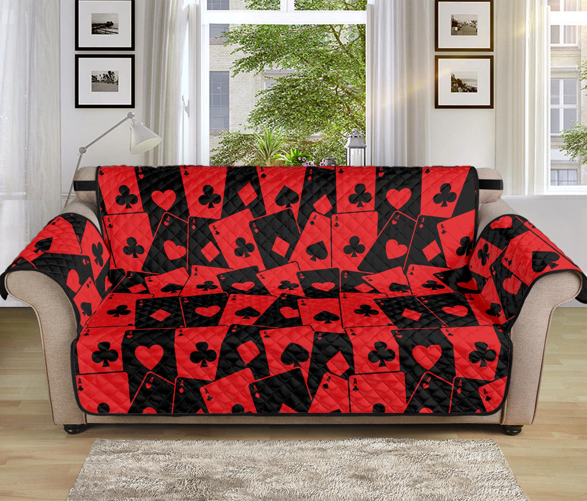 Black And Red Casino Card Pattern Print Sofa Protector