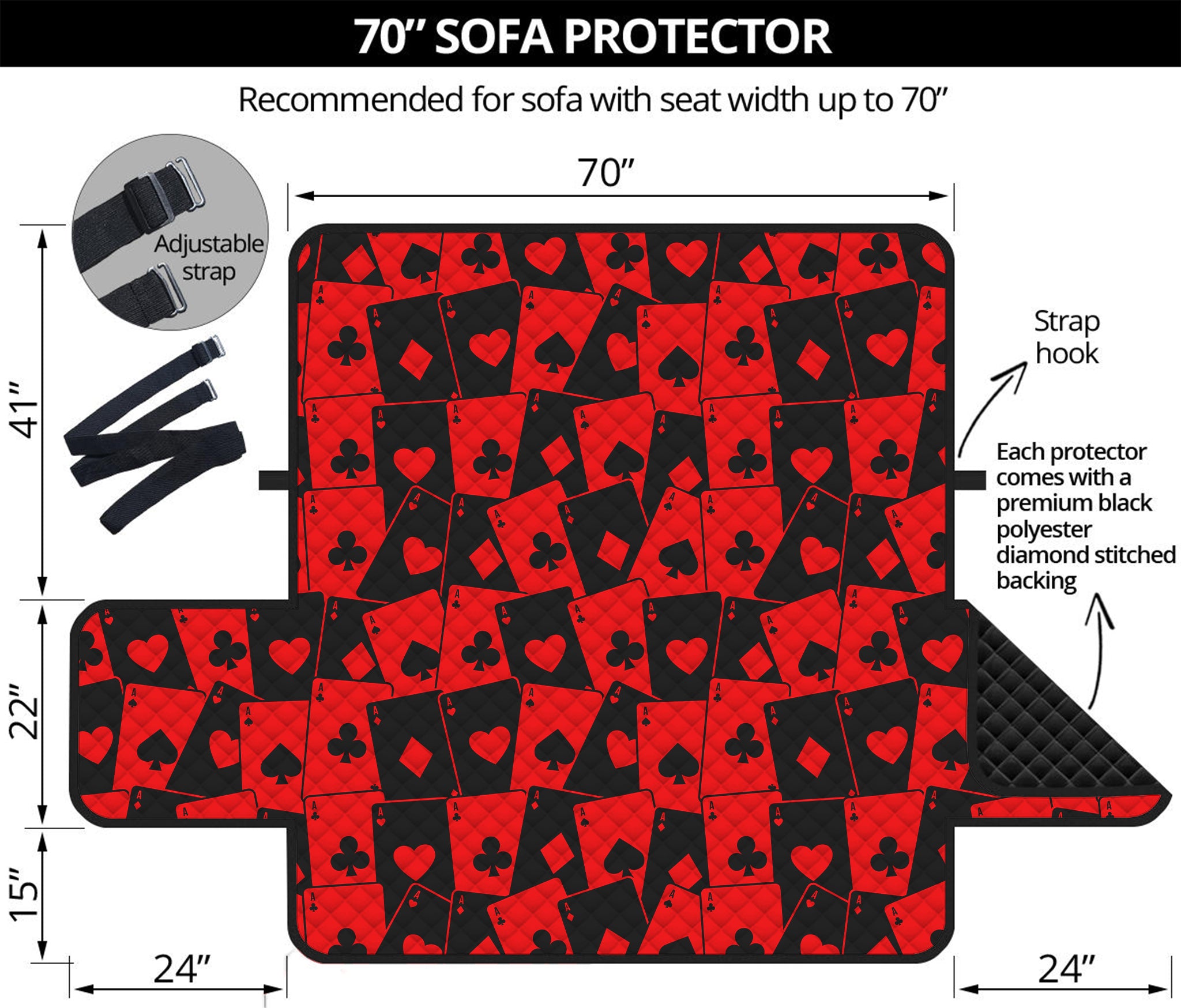 Black And Red Casino Card Pattern Print Sofa Protector