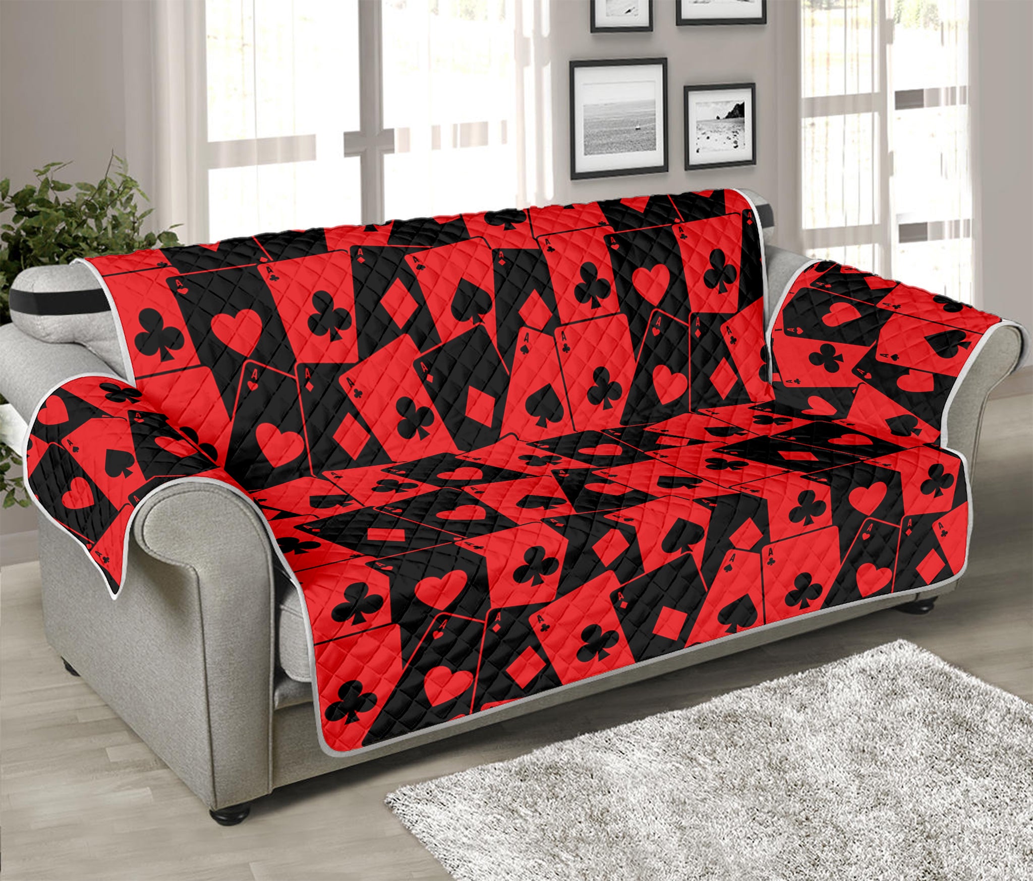 Black And Red Casino Card Pattern Print Sofa Protector