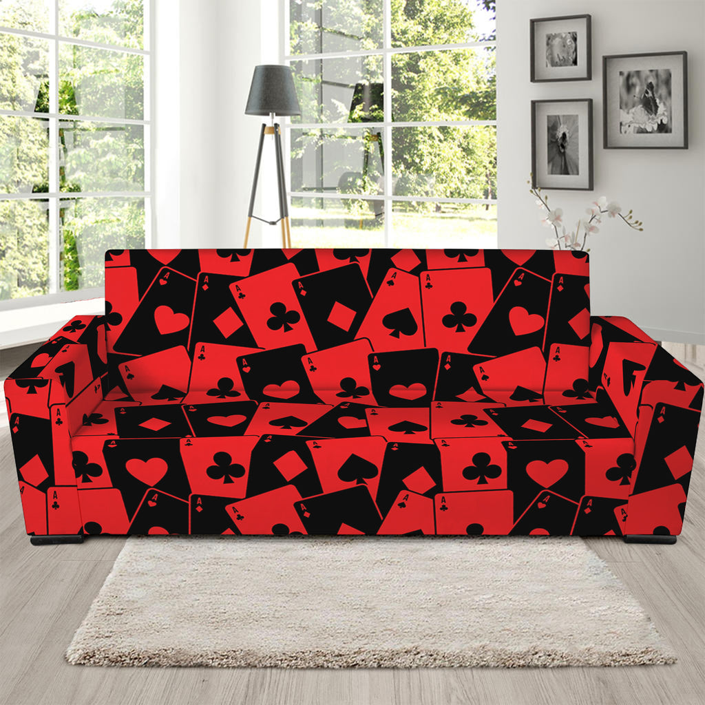 Black And Red Casino Card Pattern Print Sofa Slipcover