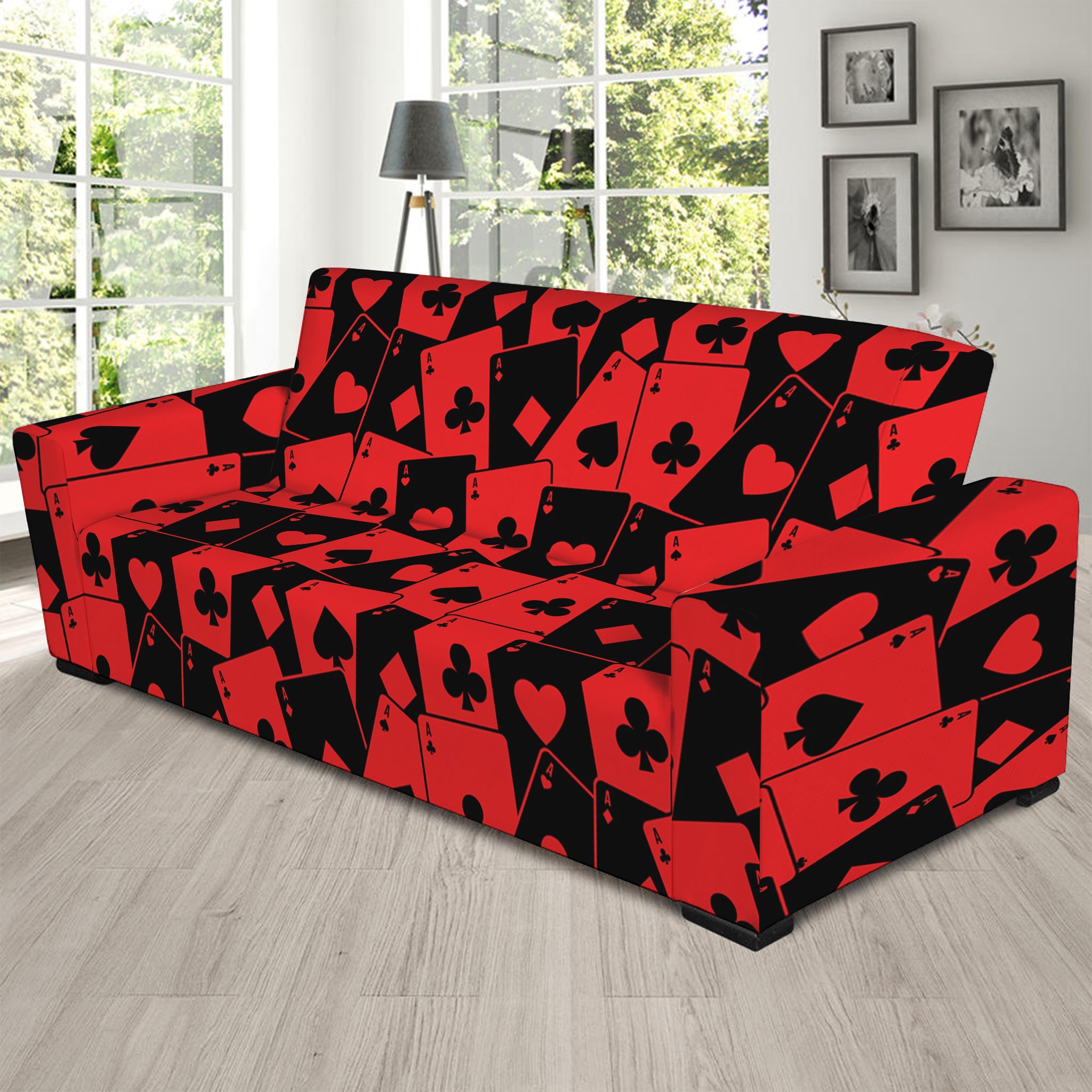 Black And Red Casino Card Pattern Print Sofa Slipcover