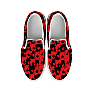 Black And Red Casino Card Pattern Print White Slip On Shoes