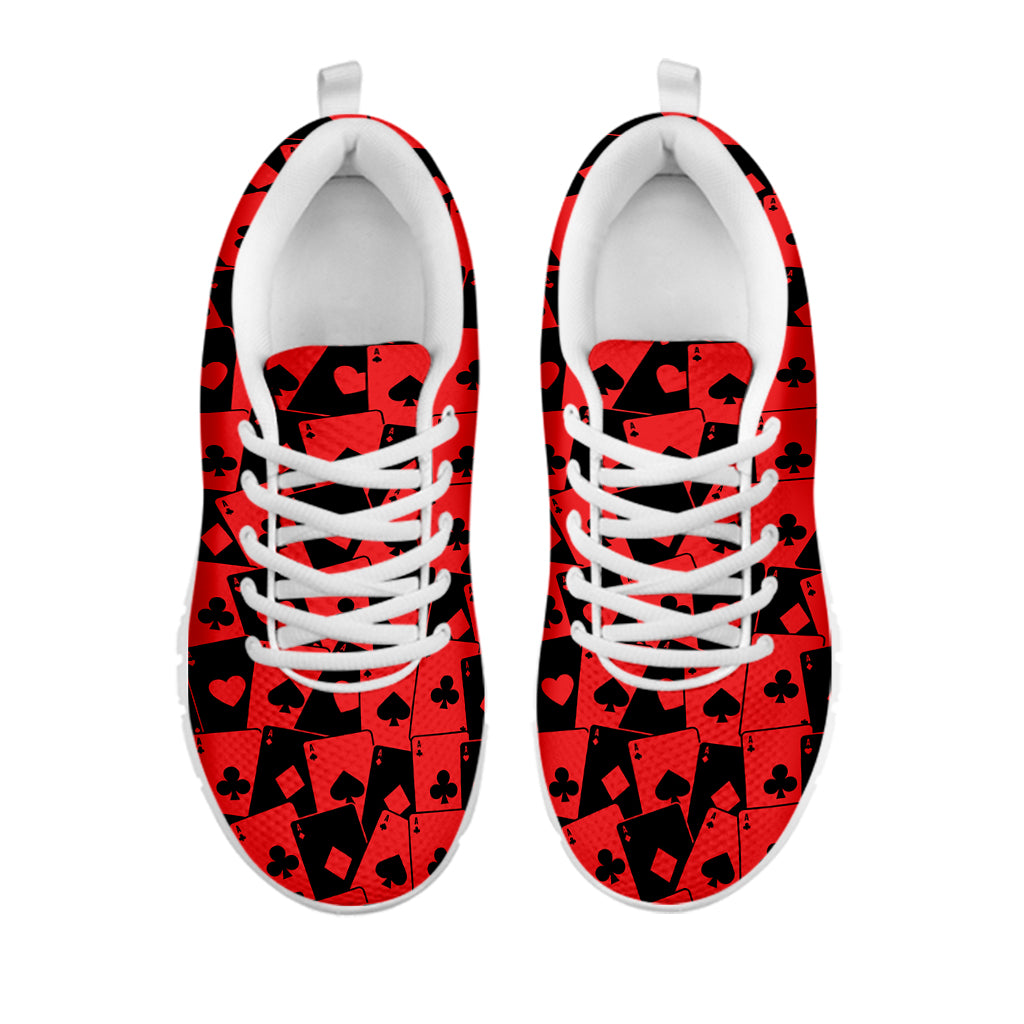 Black And Red Casino Card Pattern Print White Sneakers