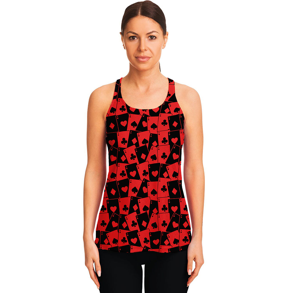 Black And Red Casino Card Pattern Print Women's Racerback Tank Top