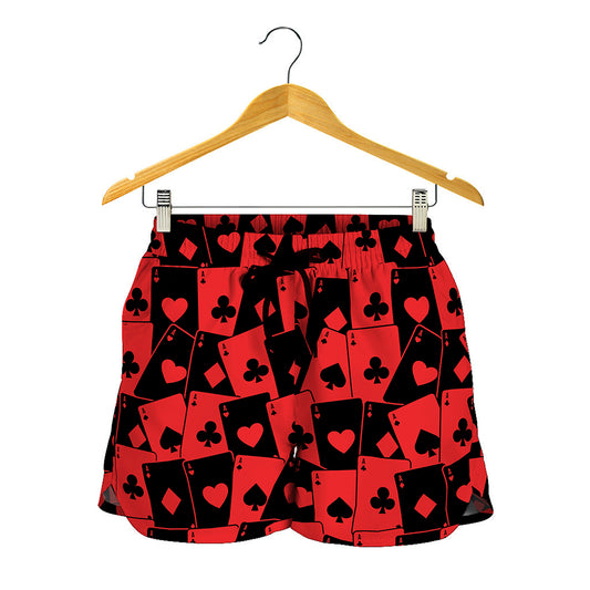 Black And Red Casino Card Pattern Print Women's Shorts