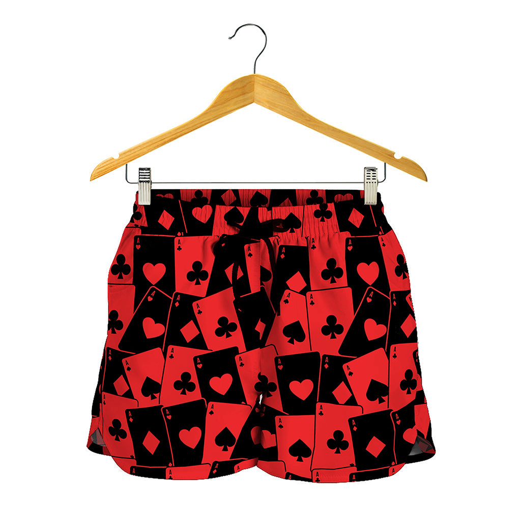 Black And Red Casino Card Pattern Print Women's Shorts