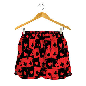 Black And Red Casino Card Pattern Print Women's Shorts