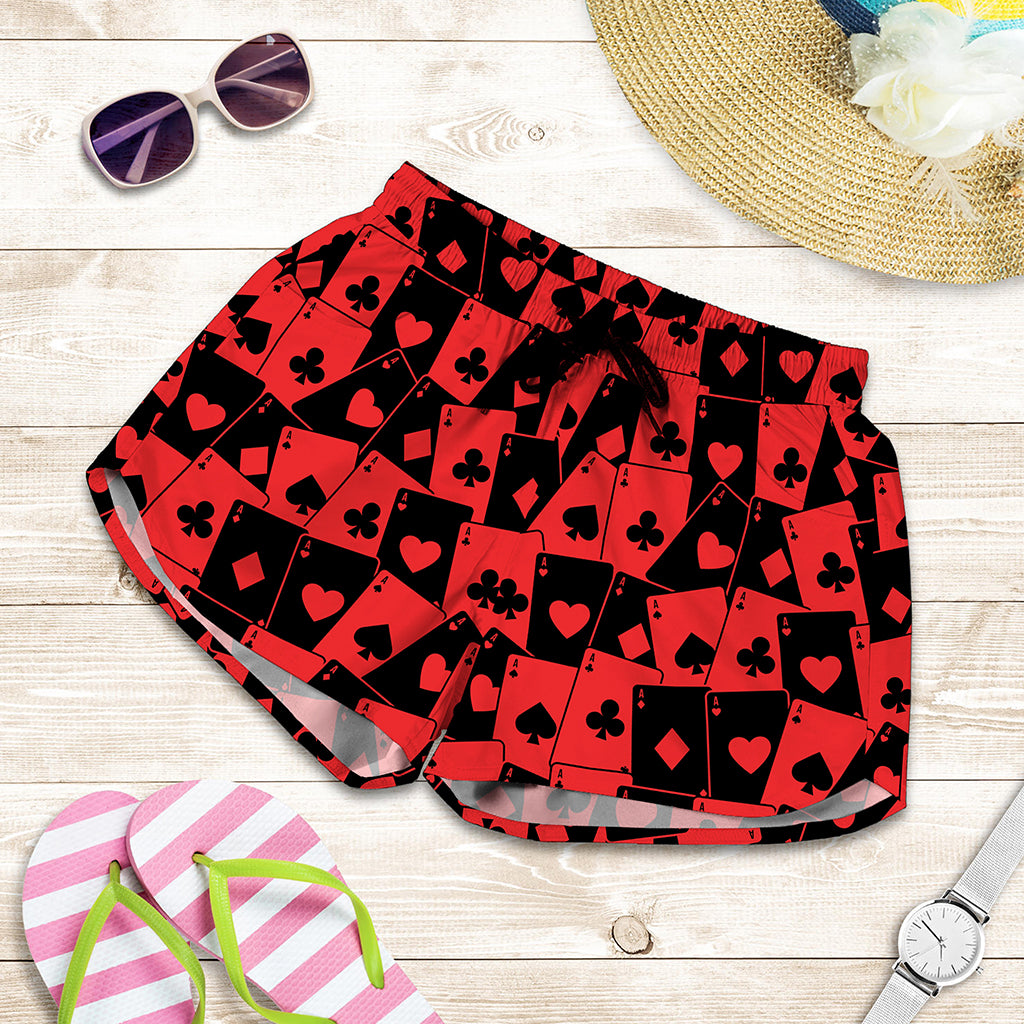 Black And Red Casino Card Pattern Print Women's Shorts