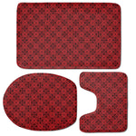 Black And Red Chinese Pattern Print 3 Piece Bath Mat Set
