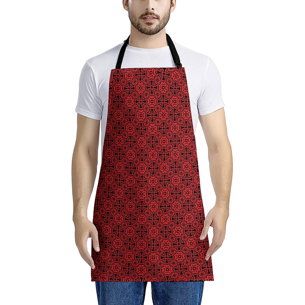 Black And Red Chinese Pattern Print Apron