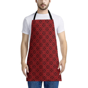 Black And Red Chinese Pattern Print Apron