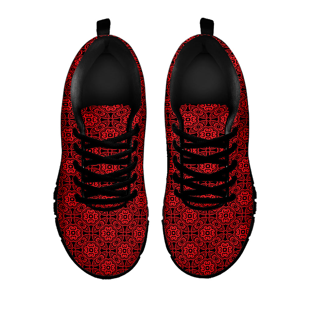 Black And Red Chinese Pattern Print Black Sneakers