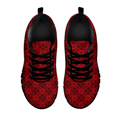 Black And Red Chinese Pattern Print Black Sneakers
